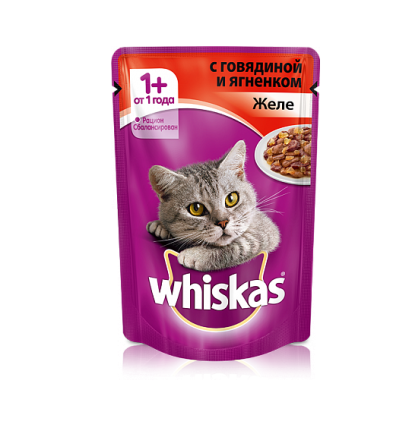 Whiskas для кошек желе с говядиной и ягненком 85 гр.